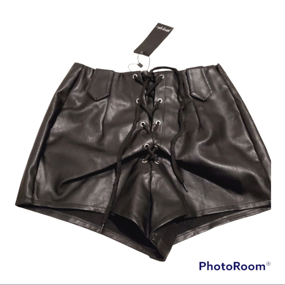 NASTY GAL High Waist Black Faux Leather Shorts - Size XXS, 00